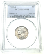 1942-S 5C Jefferson Nickel PCGS MS66FS Full Steps Great Strike! - €212,32 EUR