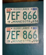 Match Number Set Pair 1965 7EF866 MINNESOTA MN LICENSE PLATE TAG ORIGINA... - €77,79 EUR