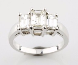 1.77 Carat Emerald Cut Diamond  3-Stone 14k White Gold Engagement Ring Size 6 - £3,667.97 GBP