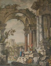 Vtg Litho Print Art Classical Cappriccio Roman Ruin Soldier Temple Pantheon Dog - £63.75 GBP