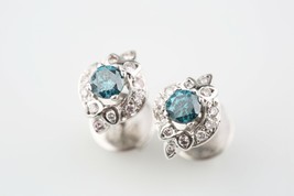 14k White Gold 0.75 Cts Color Enhanced Round Blue Diamond Solitaire Earrings - £949.61 GBP