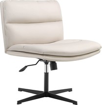 EMIAH Armless Office Desk Chair No Wheels PU-Padded Vanity Chair Mid-Back - £174.76 GBP