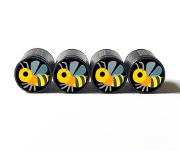 Bumble Bee Emoji Tire Valve Stem Caps - Black Aluminum - Set of Four - £12.50 GBP