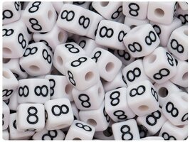 BeadTin White Opaque 10mm Cube Alpha Plastic Beads - Black Number 8 (20pcs) - $2.09