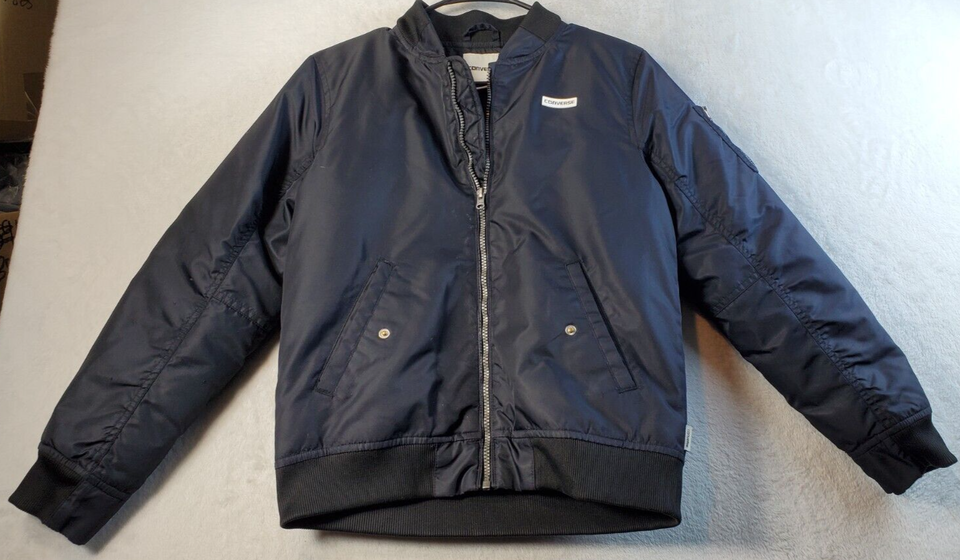 Converse Bomber Jacket Youth Large Black 100% Nylon Long Sleeve Pockets ... - $21.99