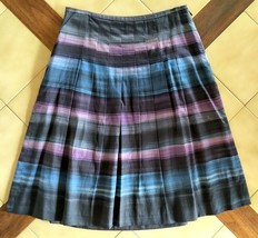 ANN TAYLOR LOFT Charcoal/Purple/Blue Stripe Lined Pleated Cotton Skirt (... - $14.60