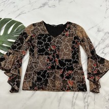Jessica Max Womens VIntage Y2k Bell Sleeve Top Size M Brown Floral Mesh - $29.69