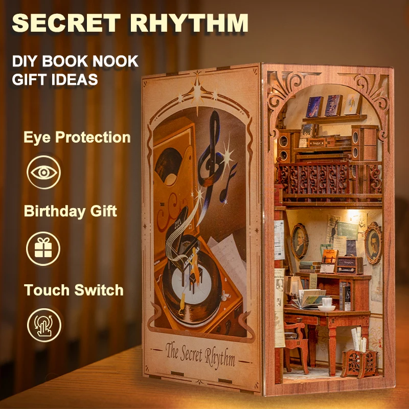 CUTEBEE DIY Book Nook Kit Miniature House Gift Ideas With Dust Cover Touch Light - £69.97 GBP+