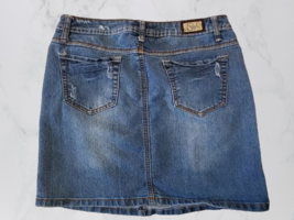 Earl Jean Women&#39;s Denim Skirt Blue Medium Wash Stretch Whiskered 5 Pocke... - $12.95