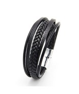 New Men’s Black Multi Layer Faux Leather Magnetic Clasp Bracelet - £7.93 GBP