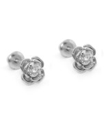 14K White Gold Plated Silver CZ Rose Children Screwback Baby Girls Earri... - $34.08 CAD