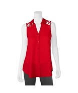 New IZ Byer Women&#39;s Collared Lattice Juniors Sleeveless Top Red Variety ... - $36.09 CAD
