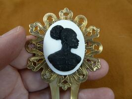 CAH20-1) RARE African American LADY black + white CAMEO Hairpin hair pin... - $27.29