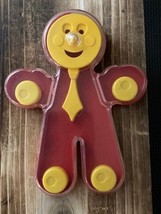 Rare vintage baby rattle toy smiley man red plastic cute &quot;gingerbread man shape&quot; - £9.37 GBP