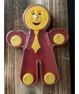 Rare vintage baby rattle toy smiley man red plastic cute "gingerbread ma... - $11.75