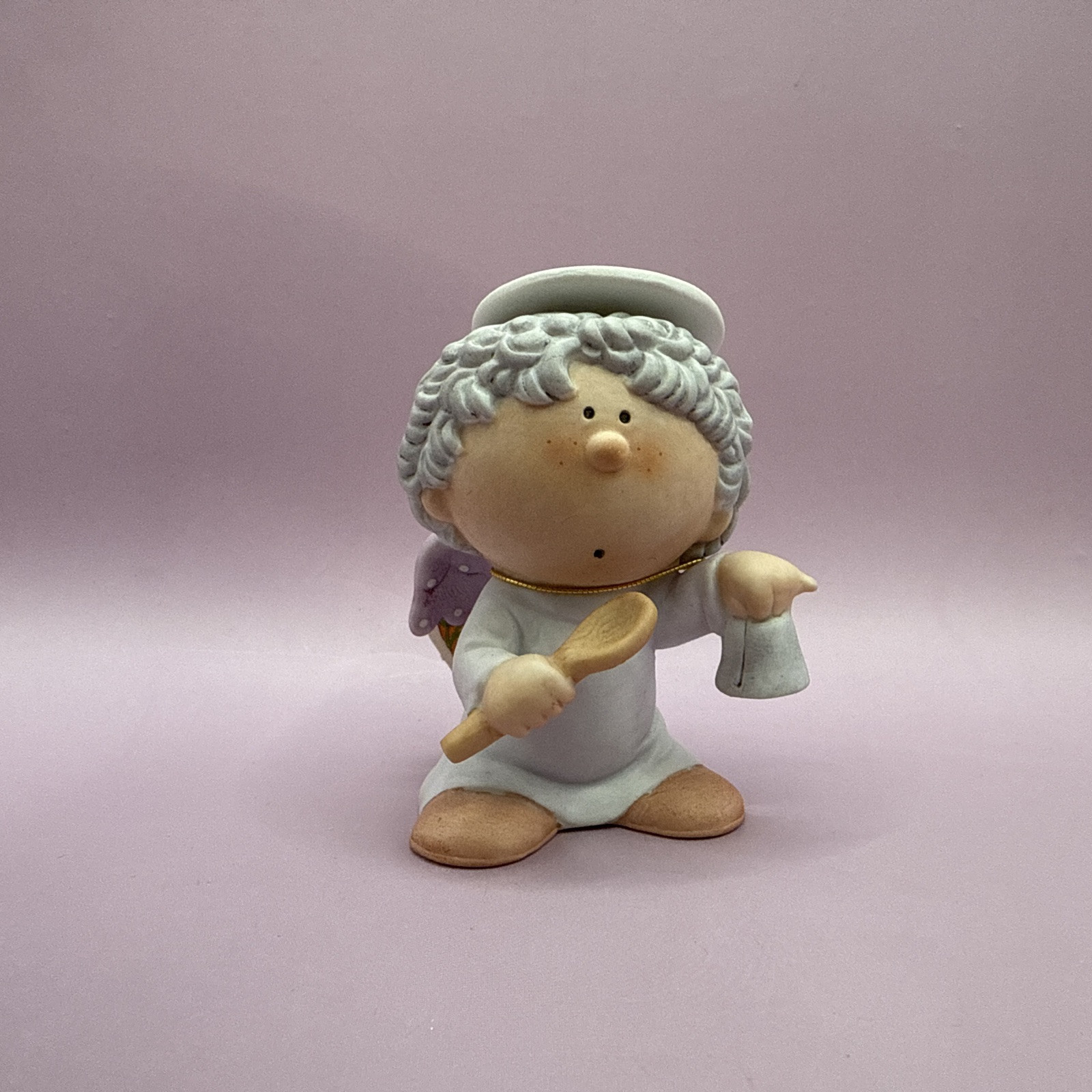 Vintage Bumpkins Elderly Angel With Bell And Wooden Spoon George Good Fa... - $4.94