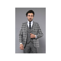 Men 3pc European Vested Suit WESSI by J.VALINTIN Extra Slim Fit JV37 Black White image 2