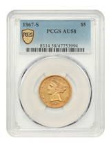 1867-S $5 PCGS AU58 - $21,388.50