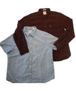 Levis Button Up Shirt Lot of 2 Mens XL Blue Denim Red Plaid Short Long S... - €18,11 EUR