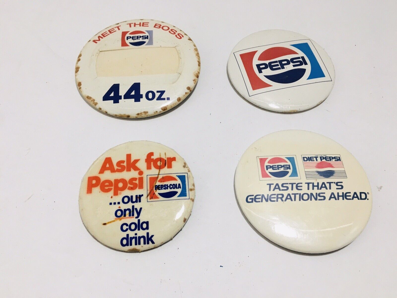 Vintage Pepsi Cola Advertising Buttons (Lot of 4) Meet the Boss USA Pinback - $25.60