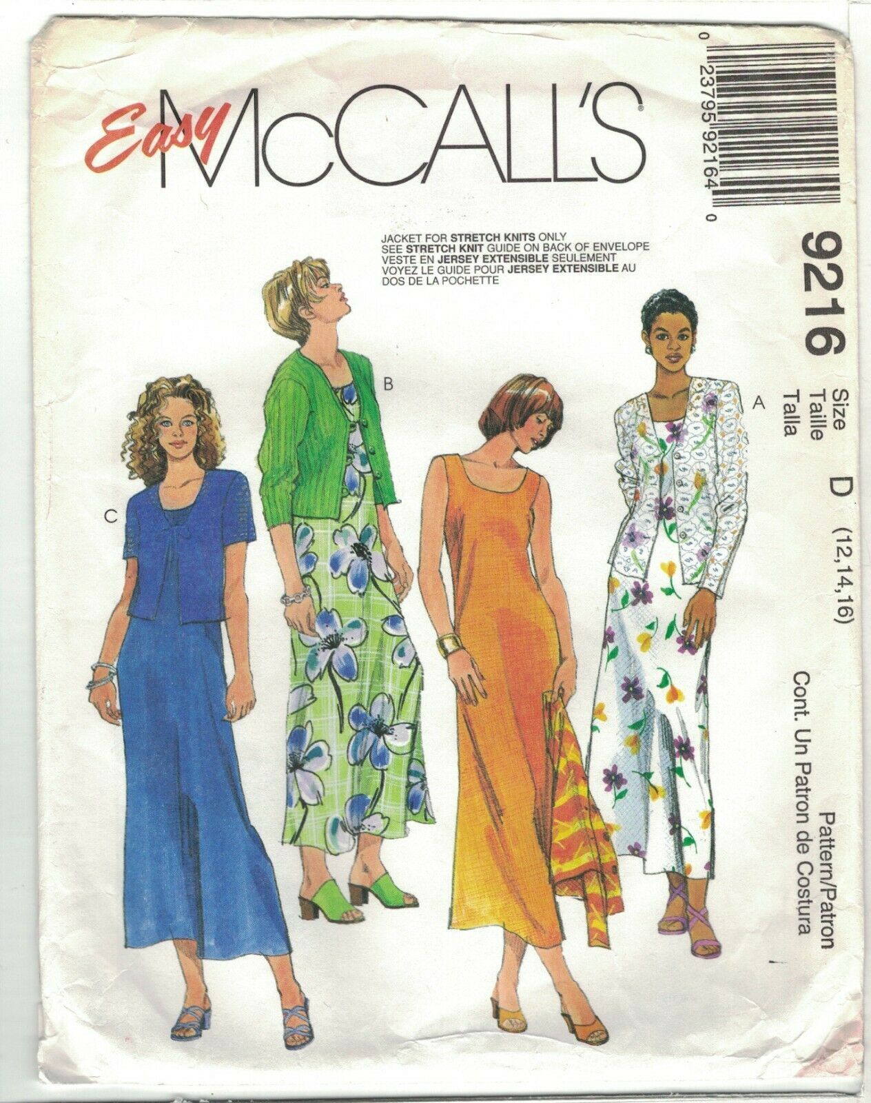 McCall's 9216 Knit Cardigan Jacket & Tank Dress Pattern Easy Size 12 14 16 Uncut - $8.81