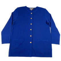 Vintage Nordstrom Cardigan Sweater Womens M Royal Blue Merino Wool Longline - £27.33 GBP