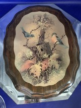 Vintage Wooden Laquered Plaque Blue Birds Building A Nest 12&quot; By 9&quot; Decoupage - £10.66 GBP