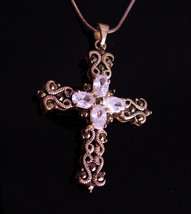 Gothic sterling cross necklace - Vintage white topaz pendant - womens 16... - $125.00