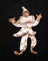 Vintage Circus Clown Figure moveable legs Enamel Gold tone Glitter Brooch Pin - £12.88 GBP