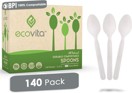 100% Compostable Spoons - 140 Large Disposable Utensils (6.3 In.) Eco Friendly D - £28.40 GBP