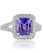 3.07 TCW Natural Cushion Cut Tanzanite Diamond Engagement Ring 18k White... - £2,658.58 GBP