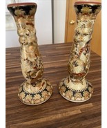 Vintage Geisha Satsuma Style Taper Candle Holder Set of 2 Handpainted Cr... - €43,41 EUR