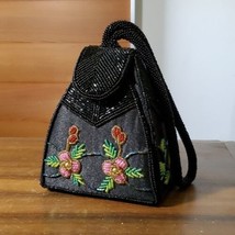 Vintage Beaded Pyramid Purse Couture Satin Floral Cocktail Stunning Snap Closure - £60.82 GBP