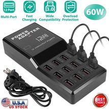 12 Port USB Charging Station Hub 60W Desktop Wall Cell Phone Charger Organizer - £29.22 GBP