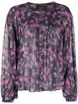 Isabel Marant Women&#39;s Norionea Abstract Printed Lurex Silk Blouse Tunic Top L 38 - £154.15 GBP