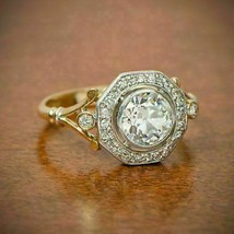 2Ct Round Cut VVS1 CZ Diamond Vintage Engagement Ring 14K Yellow Gold Finish - £123.74 GBP