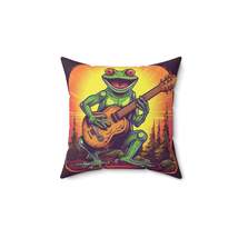 Classic Frog ontop a log Style Guitar Playing Musician Spun Polyester Square Pil - $21.87 - $31.77