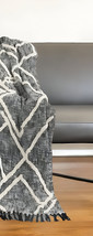60" X 50" Black and Gray Woven Cotton Geometric Throw Blanket with Fringe - $1,661.04 MXN