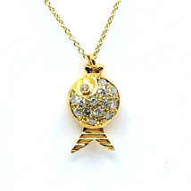 Women&#39;s Necklace Solid 18k Yellow Gold Lucky Fish Round Diamonds Cable Chain - £543.85 GBP