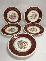 5 pc Simpson&#39;s Potters Solian Ware  in Saucer indented  Burgundy England Vintage - £30.33 GBP