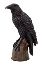 Black Raven Bird on Stump Statue Cold Cast Resin Figurine - $27.71