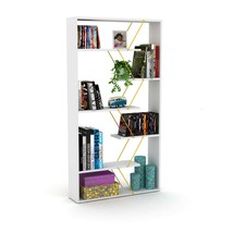Industrial Modern Wood 6-Shelf Open Bookcase Etagere White/Yellow - $3,261.80 MXN