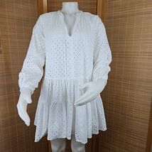 ASOS White Cotton Dress UK8 US 4 Eyelet Boho Flounced Mini Long Sleeve T... - $40.30