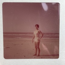 70mm Slide Woman On Beach In Bathing Suit 1960s Medium Format - £3.72 GBP