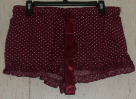 New Womens Burgundy W/ Polka Dots Flannel Ruffly Pajama / Sleep Shorts Size L - £18.34 GBP