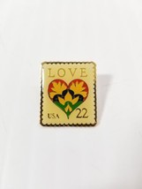 Vintage JGA 22 Cent LOVE Stamp Pin Heart Flower Mail Pinback USPS Hat Lapel - £7.03 GBP