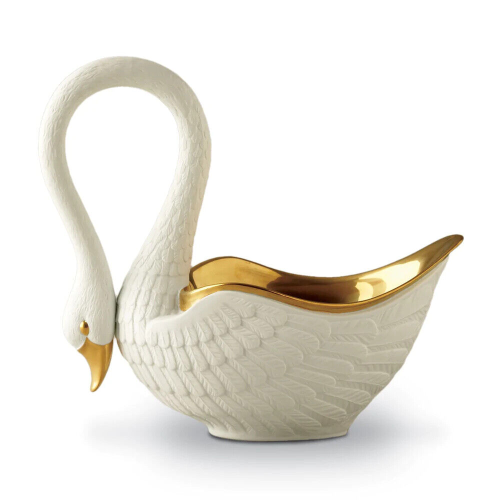 L'OBJET Swan Bowl White Large Size Porcelain 24K Gold Modern Graceful - SW2000 - £593.52 GBP