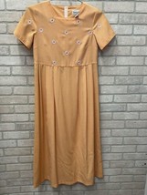 Vtg Sophia Rose Sz 10 Orange Daisy Check Midi Modest Dress Cottage Granny Core  - £18.96 GBP