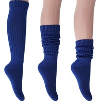 Royal Blue Heavy Slouch Socks for Women Knee-High Retro Style 3 Pairs - $18.69