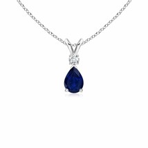 ANGARA 0.44 Ct Blue Sapphire Teardrop Pendant Necklace with Diamond in 14K Gold - £448.39 GBP